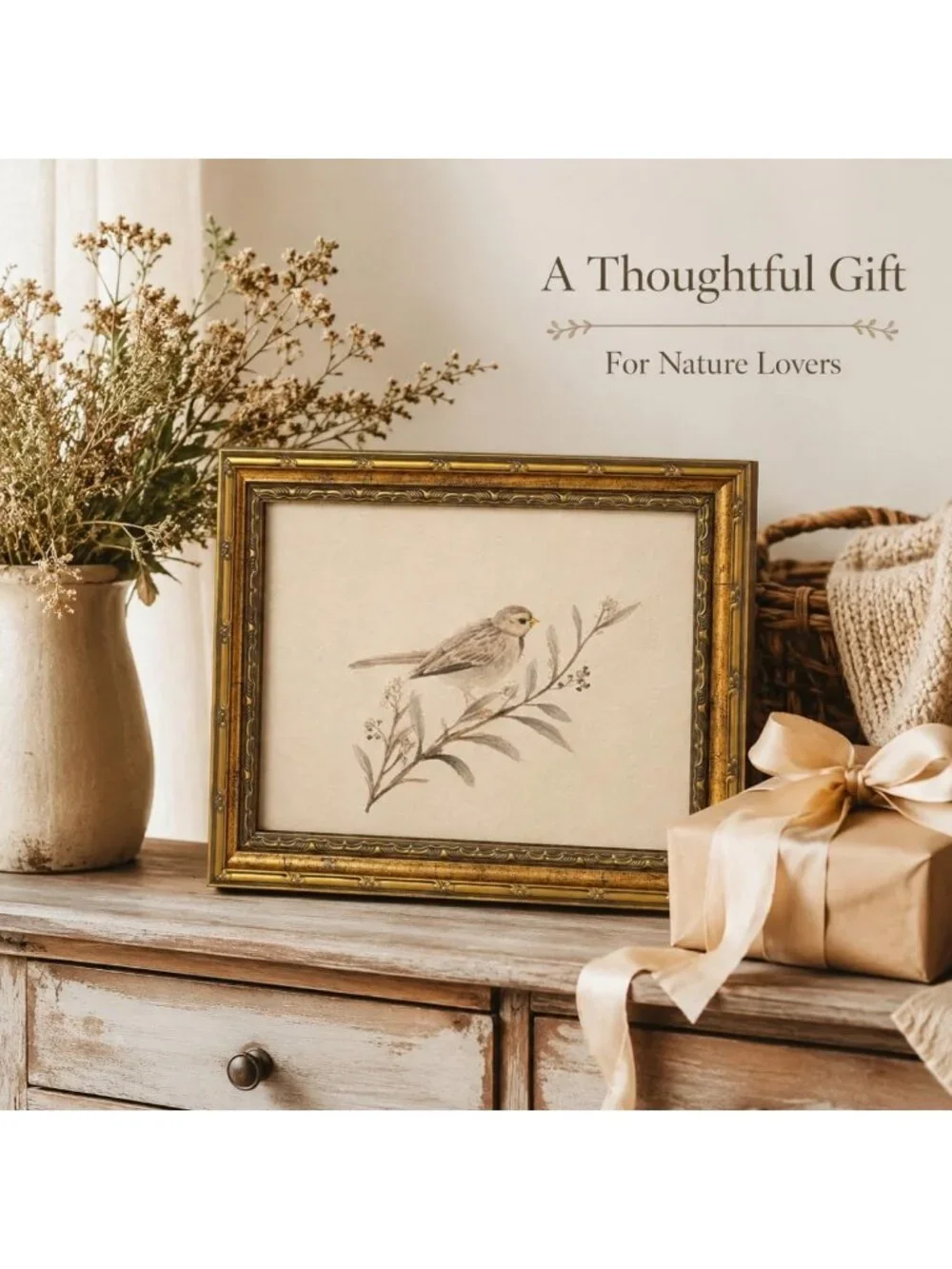 Framed Sparrow Canvas Wall Art - Simple Bird Decor for Home, 9x11 Inch